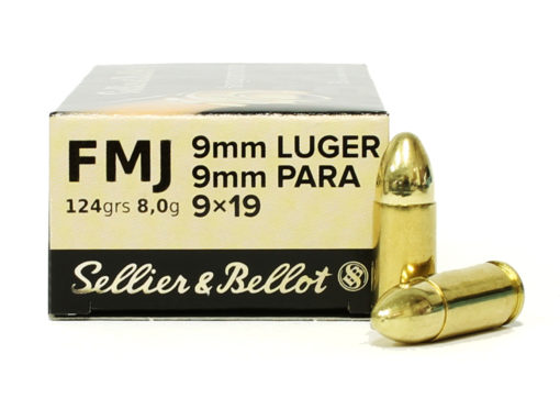 S&B (Sellier & Bellot) 9mm Luger 124gr FMJ-RN (Full Metal Jacket Round Nose) - 1000 rds - FAST SHIPPING